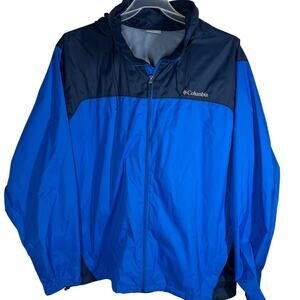 Columbia Men's Glennaker Lake Rain Jacket Blue Packable Pocket Built-In Nylon